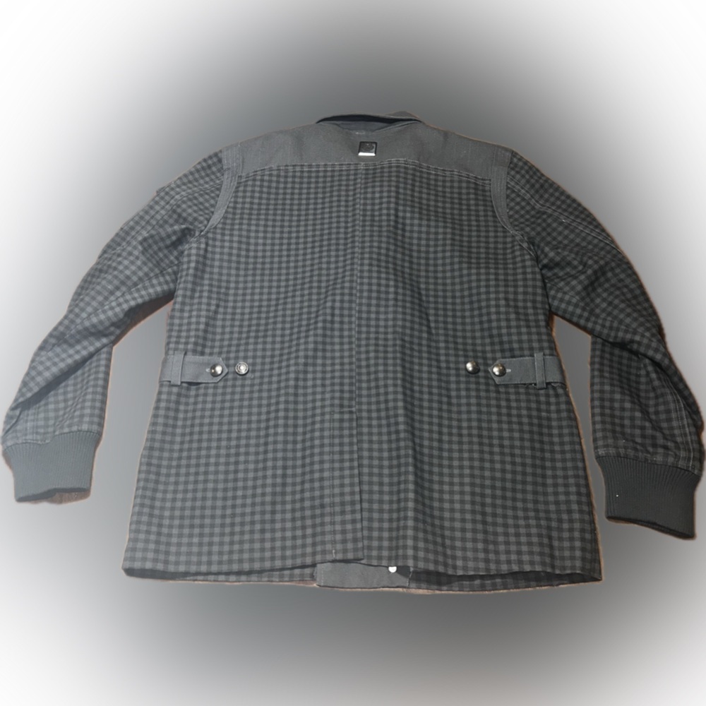 Live Mechanics Canvas Checked Plaid Gray Streetwear Moto Grunge Stud Coat 2XL - Picture 4 of 16